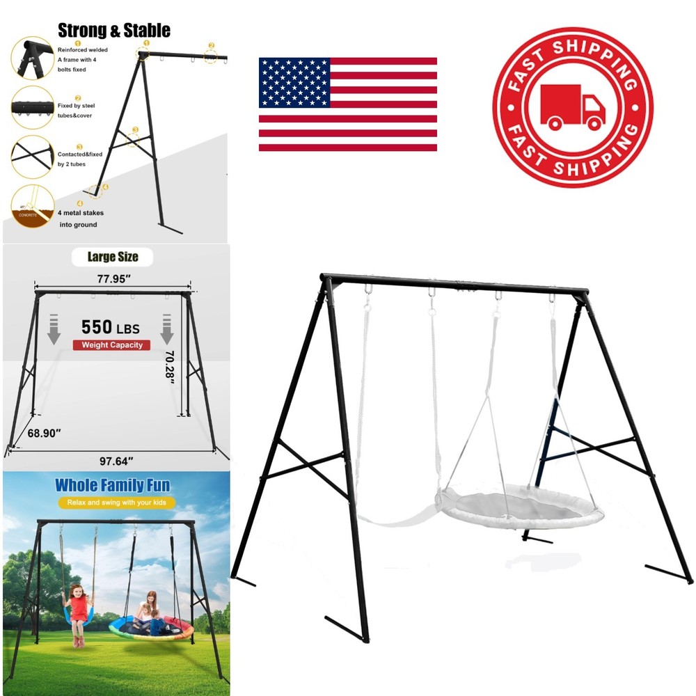 Heavy Duty A Frame Swing Stand for Two Swings 70 Inch High Black Powder Coated