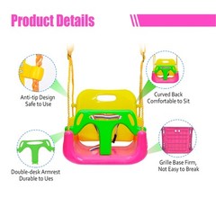 3-in-1 Convertible Kids Swing Seat with Detachable High-Back Support, Secure …