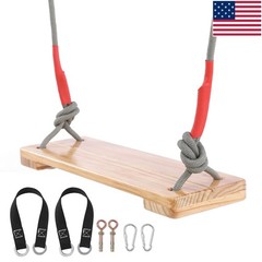 Wooden Swing Seat Nostalgic Outdoor Wood Swing Height Adjustable for Kids Swing