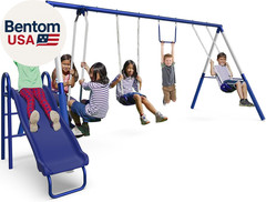 Arcadia Swing Set – Outdoor Heavy-Duty Metal Playset for Kids with Slide