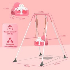 3-in-1 Toddler Swing Set, Baby Swing with Safety Belt, Pink White