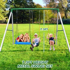 660lbs 7.3ft Heavy Duty Metal Swing Set 3 Swings Backyard Playset Kids Swing Set