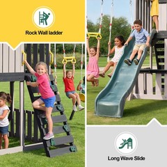 8IN1 Wooden Kids Swing Slide Sets Playhouse Kitchen Outdoor Playground