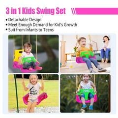 3-in-1 Convertible Kids Swing Seat with Detachable High-Back Support, Secure …