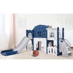8 in 1 Toddler Slide Kids Climber Playset Indoor Outdoor Slide Blue For 1-3 Age