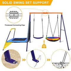 Swing Sets for Backyard with Trampoline 440lbs with Heavy-Duty Blue & Yellow