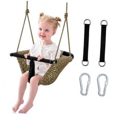 Kids Swing Seats Indoor Hand-Made Net Swing with Adjustable Rope Tree Khaki