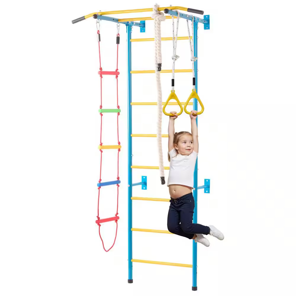 Indoor Jungle Gym for Toddlers, 5-In-1 Climbing Playset with Carbon Steel Swedis
