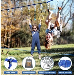Warrior Obstacle Course for Kids, 56ft Slackline Kit with 8 Ninja Accessories(B)