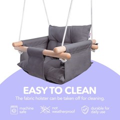 Canvas Baby Swing Seat with 5-Point Safety Belt — Wooden Hanging Toddler Swin…