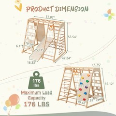 9in1 Slide and Climbing Wall for Toddlers 3+ Wooden Indoor Play 176 lbs Capacity