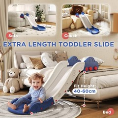 Qaba Toddler Couch Slide for Bed Sofa Indoor Extra Length Easy Assemble Blue