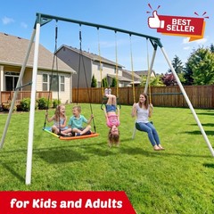Hapfan 700lb 9.5′ Tall Heavy Duty Metal Swing Set with 3 Swings Outdoor Swingset