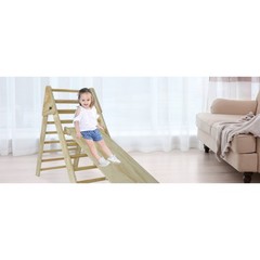 Fionafurn Pikler Triangle Ladder Foldable 2-in-1 Ramp Slide Natural Wood