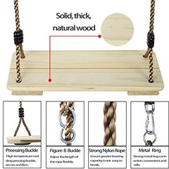 Wooden Swing Seat, Nostalgic Outdoor Wood Swing for Kids , Tree Straps Raw Wood