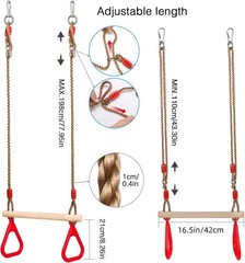 Sturdy Wooden Trapeze Swing Bar with Gym Rings for Kids – Indoor & Outdoor Fun