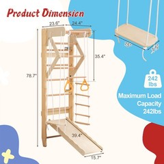 6-in-1 Swedish Ladder Wall Gym Indoor Wooden Wall Mounted Play Set for Kids
