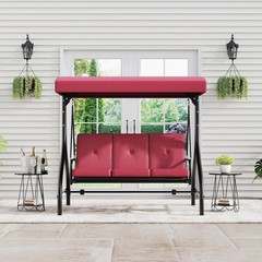 3-Seat Outdoor Porch Swing with Adjustable Canopy, Patio Swing Chair with Stand,
