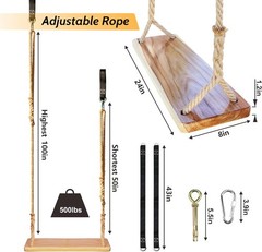 Wooden Tree Swing 24″x 8″x 1.2″ 500lbs Load Hanging Wood Swing Adults