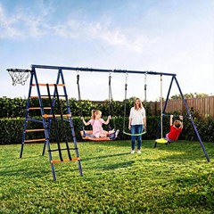 Outdoor Kids Swing Set W/3 Seats Swing Set for Backyard 550lbs Capacity A-Frame