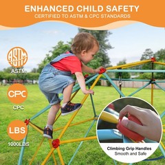 10FT Galvanized Steel Climbing Dome Jungle Gym with Swing for Kids – Blue