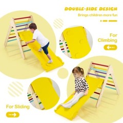 3-in-1 Wooden Climbing Triangle Set Adjustable Ramp Gift Kids With Sliding Board
