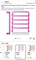 NEW! Espets 17 Inch Pink Metal Safety Handles Playground 6 Pack Monkey Bars USA!