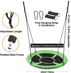 43″ Tree Swing for Kids Outdoor, Waterproof Large round Flying Saucer Swings for