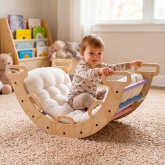 Wooden Rocking Climbing Arch w/Cushion, 3-in-1 Montessori Kids Climber Rocker
