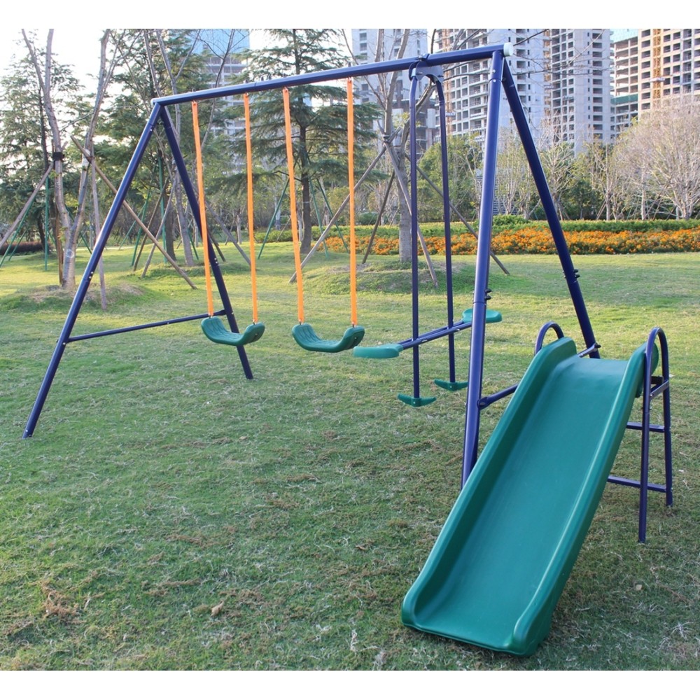 3 in 1 Swing Set With Belt Swing, Slide, Glider for Backyard