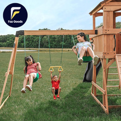 Sterling Point Cedar Wood Swing Set with Wave Slide Raised Clubhouse Wooden