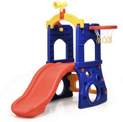 Costway 6-in-1 Freestanding Kids Slide w/ Basketball Hoop Play Climber Slide Set