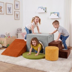 6PCS Foam Climbing Blocks, Velvet Indoor Climb & Crawl Activity Playset for Kids