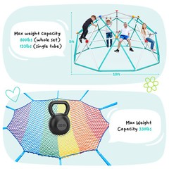 10FT Geometric Climbing Dome Outdoor Jungle Gym with Hammock for Kids Max 800LBS