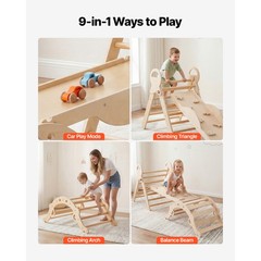 Uimoso 9-in-1 Wooden Toddler Climbing Set with Cars and Triangle Design