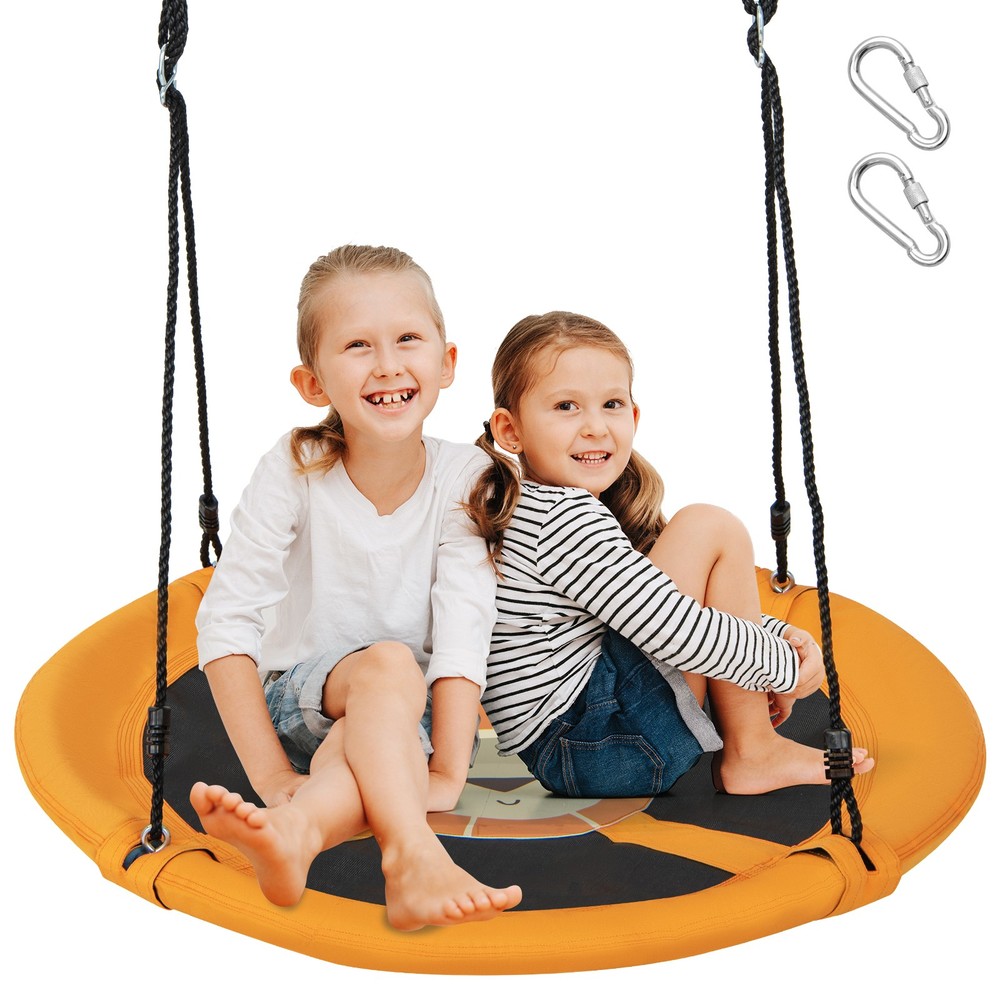 40 Inches Saucer Tree Swing Flying Circle Seat with Adjustable Ropes Yellow