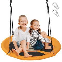 40 Inches Saucer Tree Swing Flying Circle Seat with Adjustable Ropes Yellow