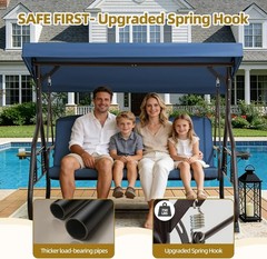 3 Seat Outdoor Porch Patio Swing with Adjustable Canopy& Backrest,Outdoor