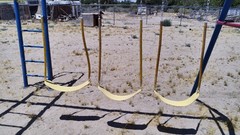 Outdoor Playground Set with Swings, Yellow Slide, Monkey Bars, Blue & Red Frame