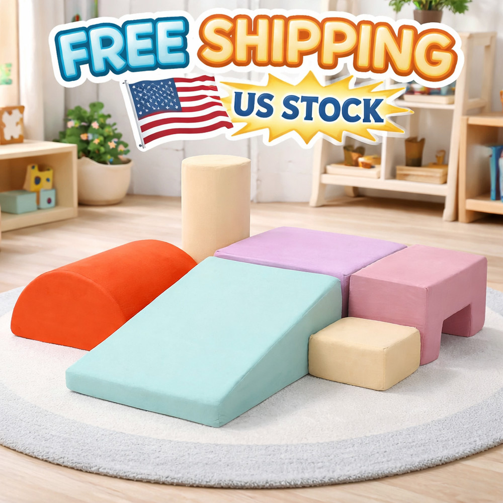 Soft Foam Climbing Blocks for Toddlers, Indoor Playset with Suede Fabric PCS 6