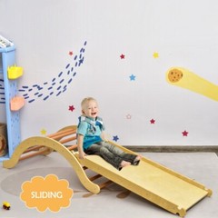 3-in-1 Kids Climber Ladder Wooden Arch Rocker board W/ Sliding & Climbing Ramp