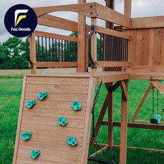 Backyard Discovery Sterling Point Cedar Wood Swing Set with Wave Slide Raised