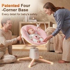 Zoicay Upgraded Baby Swing for Infants: Deep Seat, Smooth, BT App/Remote (Pink)