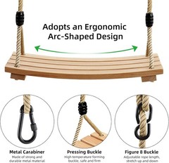 Beech Wood Tree Swing Seat Hanging Swing Seat 16.5″x 7.9″x 0.6″ Adjustable Rope