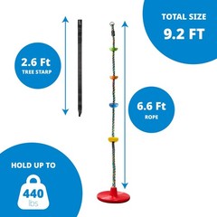 Kids Tree Swing – Single Disc Seat with Rainbow Climbing Rope & Carabiner – Outd