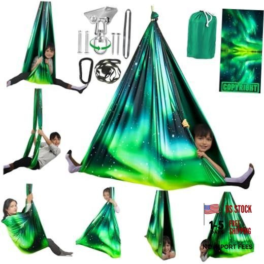 HiCamer Double Layer Sensory Swing for Kids & Adults Holds up to Aurora Green