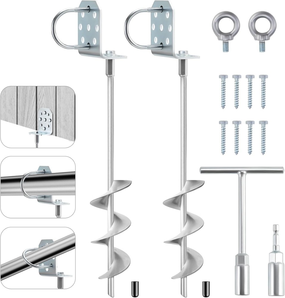 Swing Set Anchors 20″ – Heavy Duty Ground Anchors Screw in W/ L-Brackets & Drill