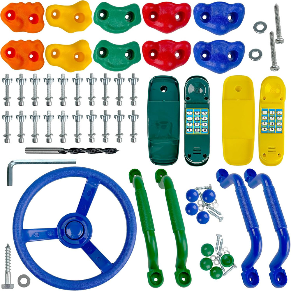 17 Pack Playground Accessories for Kids – 10Pc Colourful Rock Climbing Holds, 4P