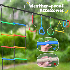 65 Ft Ninja Warrior Obstacle Course for Kids with Swing, Ninja Rope Course with