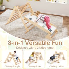 3-in-1 Pikler Triangle Climbing Set Kids Montessori Climbing Toys Wooden Climber